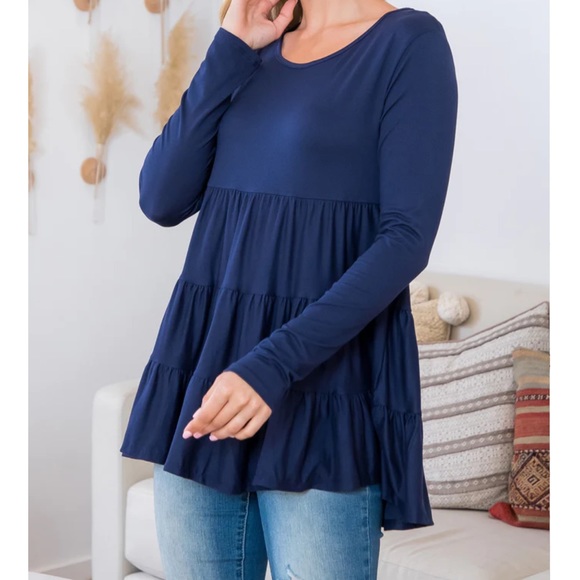 16 Boho Long Sleeves Tiered Tunic Top - Picture 2 of 3